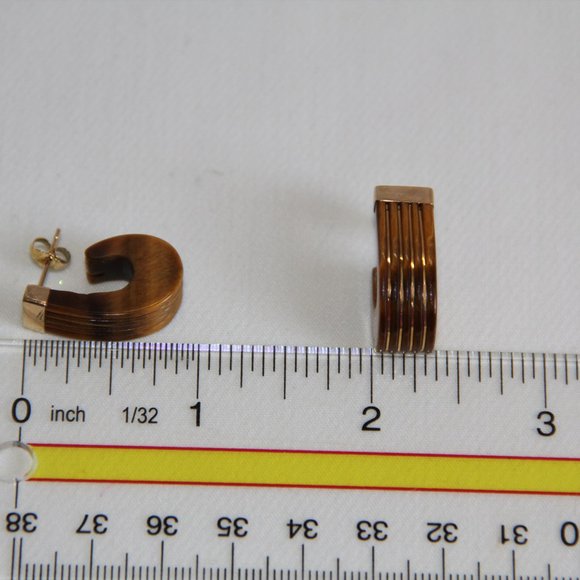 Vintage 14k Gold Tigers Eye J-Hook Earrings - Picture 8 of 12